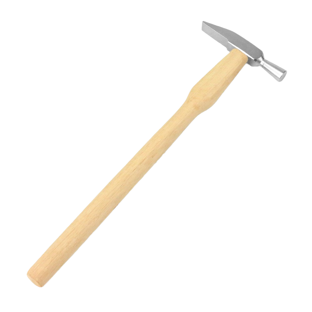 Light wooden handle jeweler’s hammer with polished metal head designed for precision work in tools and home improvement tasks