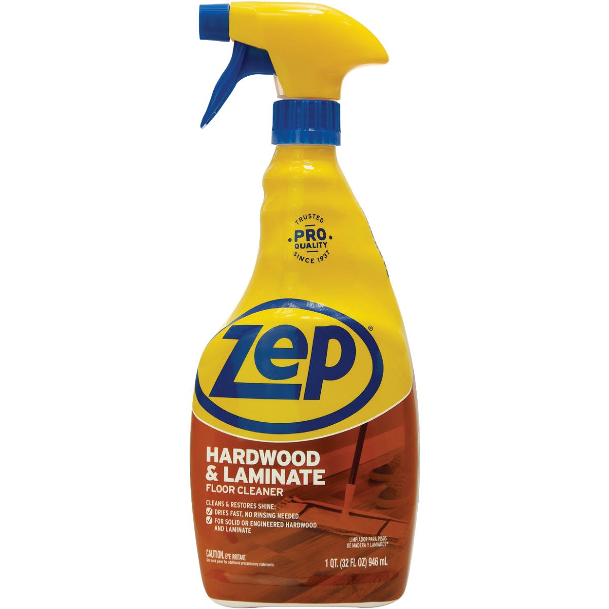 Yellow spray bottle of hardwood and laminate floor cleaner for floor care and cleaning supplies under $50 collection