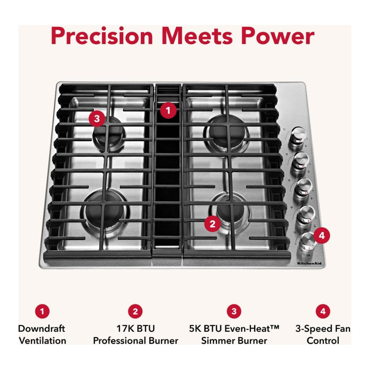 30" 4 Burner Gas Downdraft Cooktop