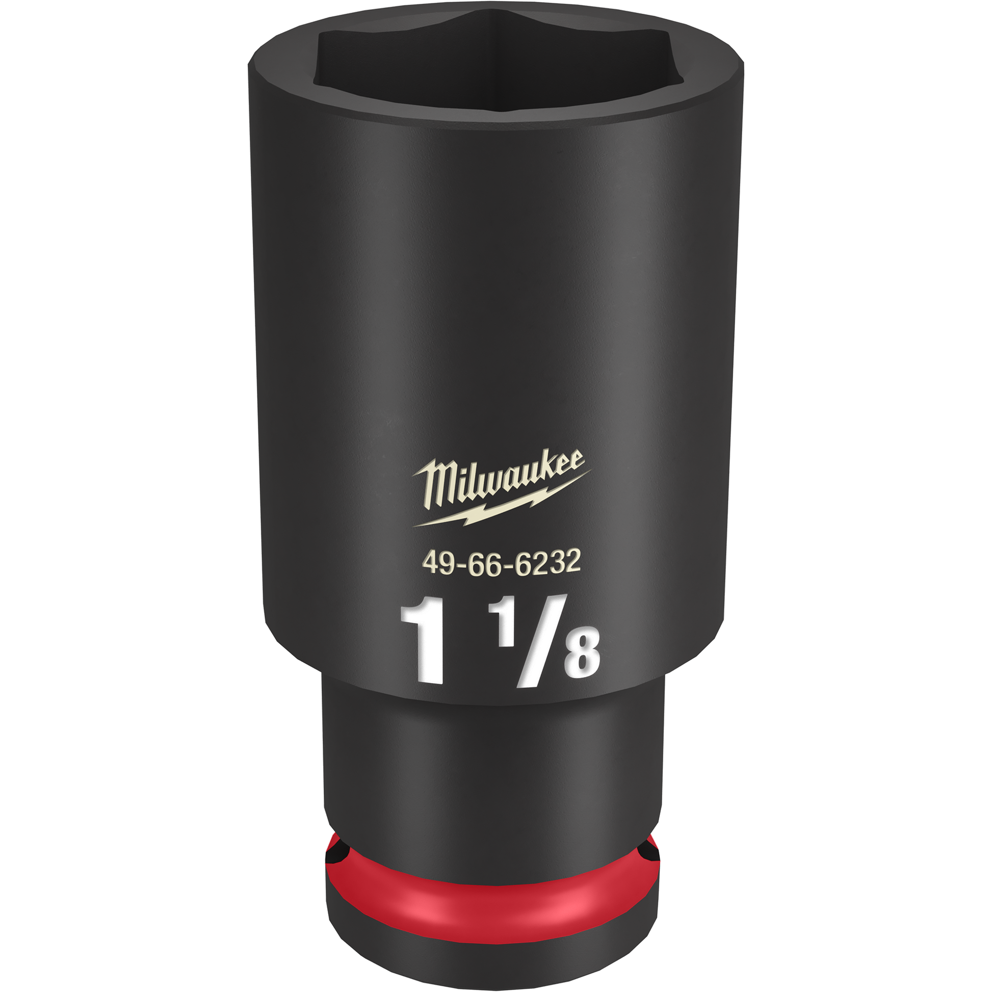 Black forged steel 1-1/8 inch deep 6-point socket with red impact ring for hand and woodworking tools under $50 collections