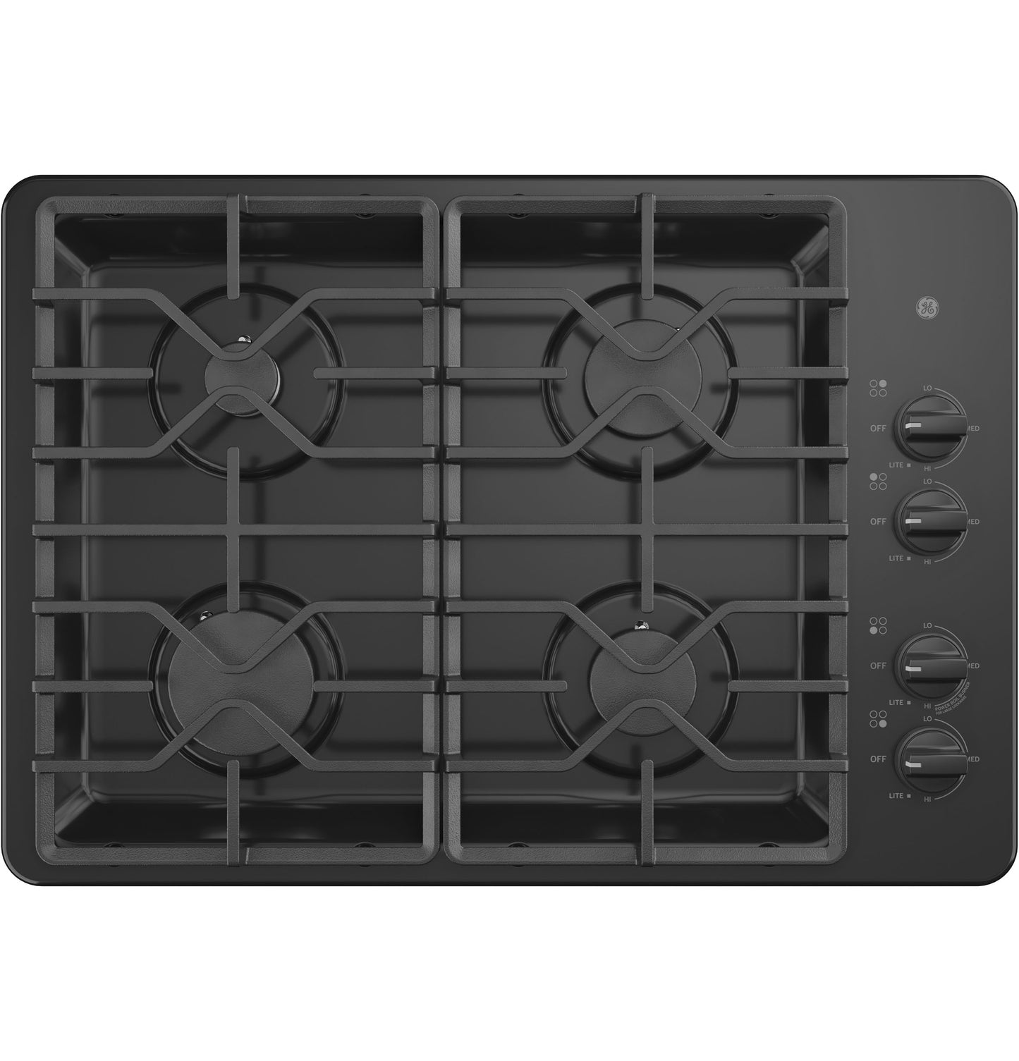 Black built-in gas cooktop with four burners and dishwasher-safe grates in Cooktops and Kitchen & Kitchenware collections
