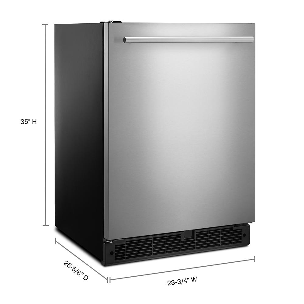 Undercounter refrigerator in fingerprint-resistant stainless steel with towel bar handle in appliances collection
