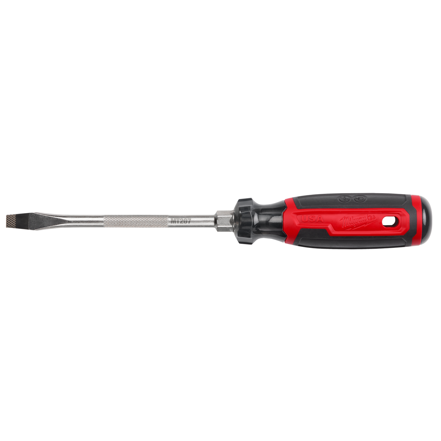 Red and black cushion grip screwdriver with 6-inch shank and 5/16-inch slotted tip for home improvement tasks