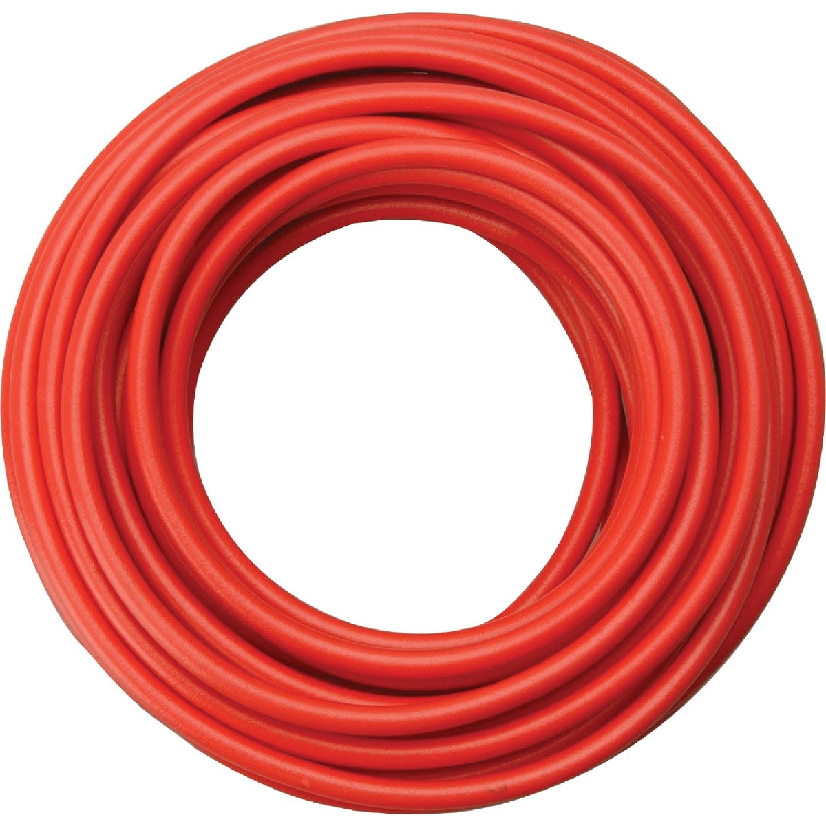 Coiled red 18 gauge PVC-coated wire designed for primary electrical wiring in home improvement projects