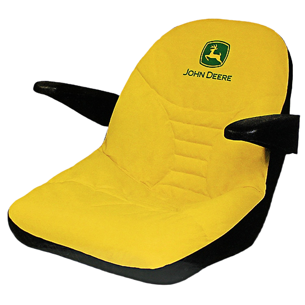 Yellow John Deere EZTrak mower seat cover with armrests, padded for protection in tool and automotive accessories collections