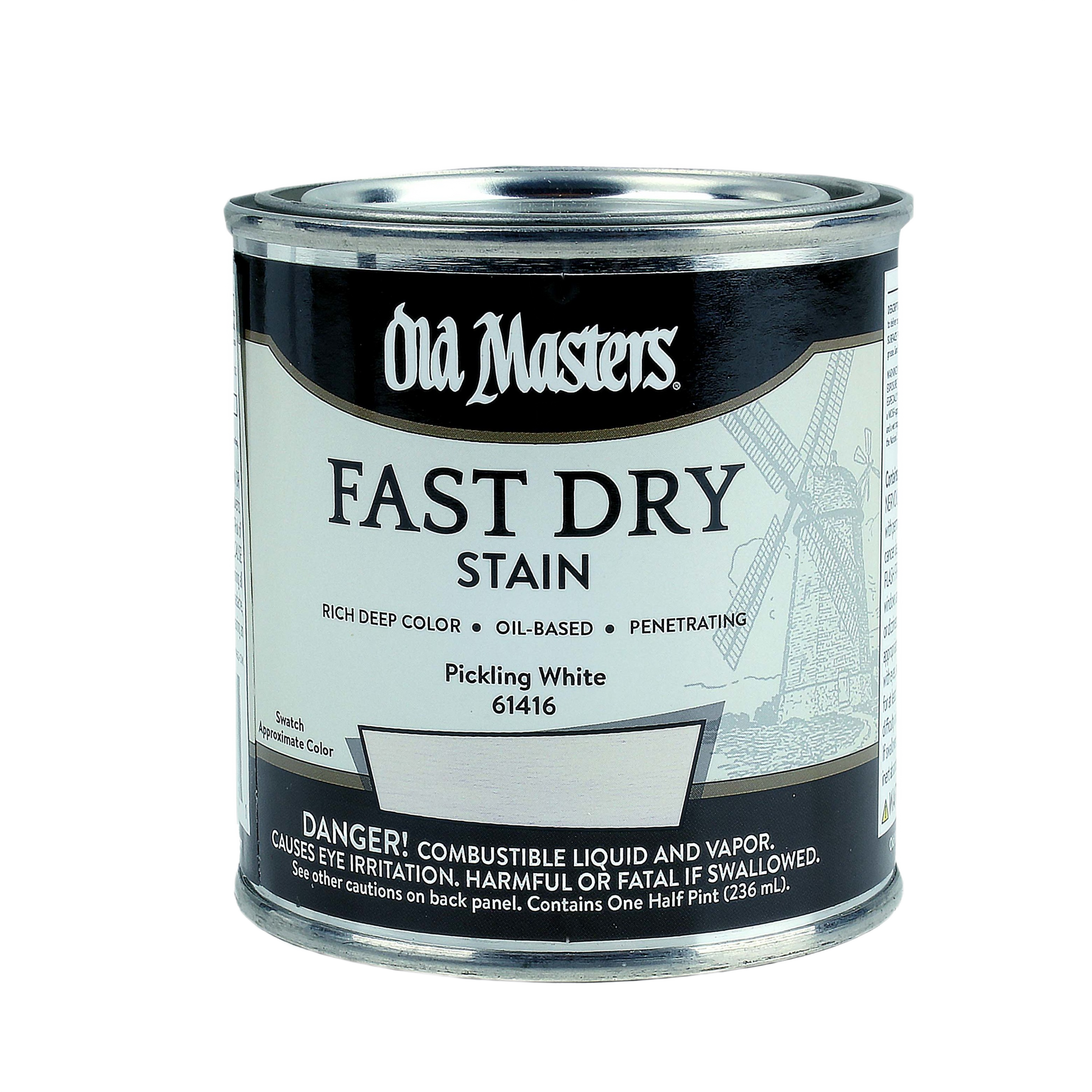 Oil-based pickling white fast-dry stain can with detailed label for interior stains and finishing projects
