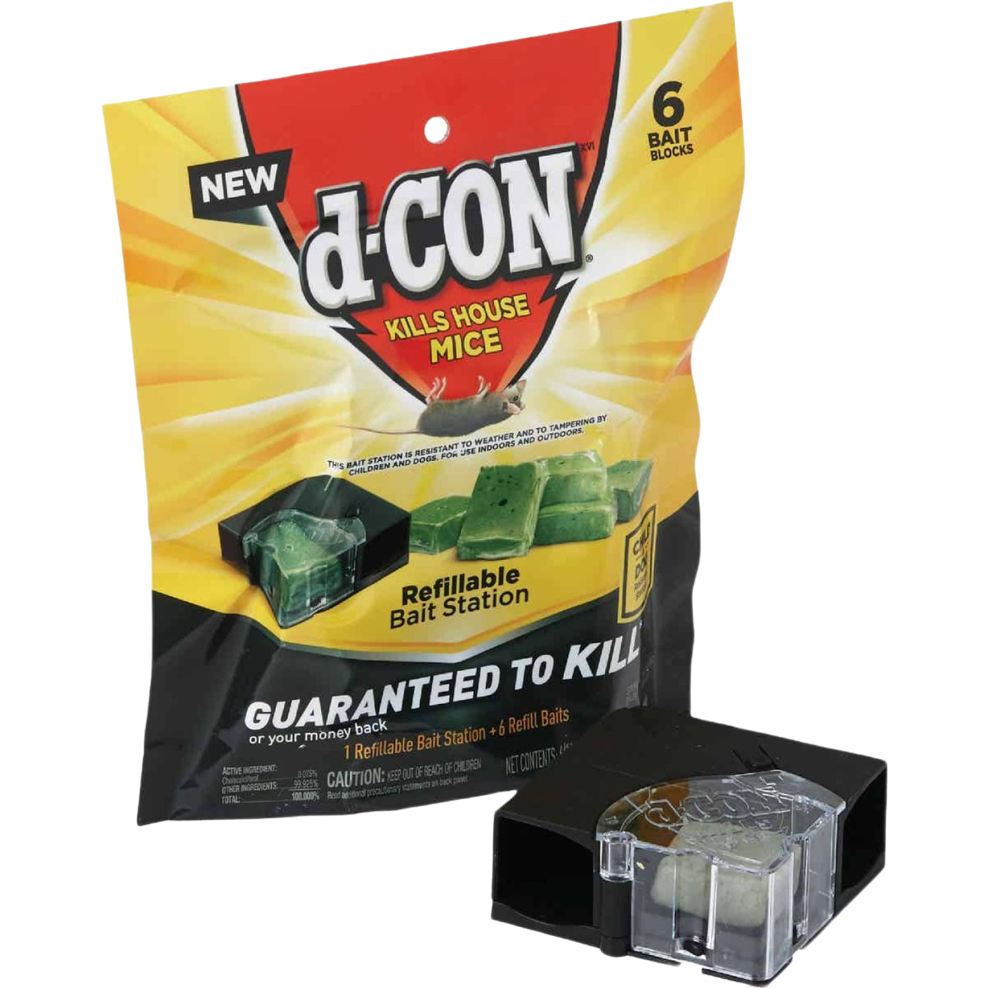 Refillable mouse bait station with six blocks for effective rodent control in home and lawn pest management