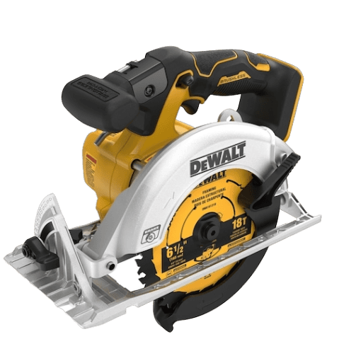 Compact cordless circular saw in yellow and black with brushless motor and 6-1/2 inch blade, ideal for woodworking, power tools, and home improvement projects.