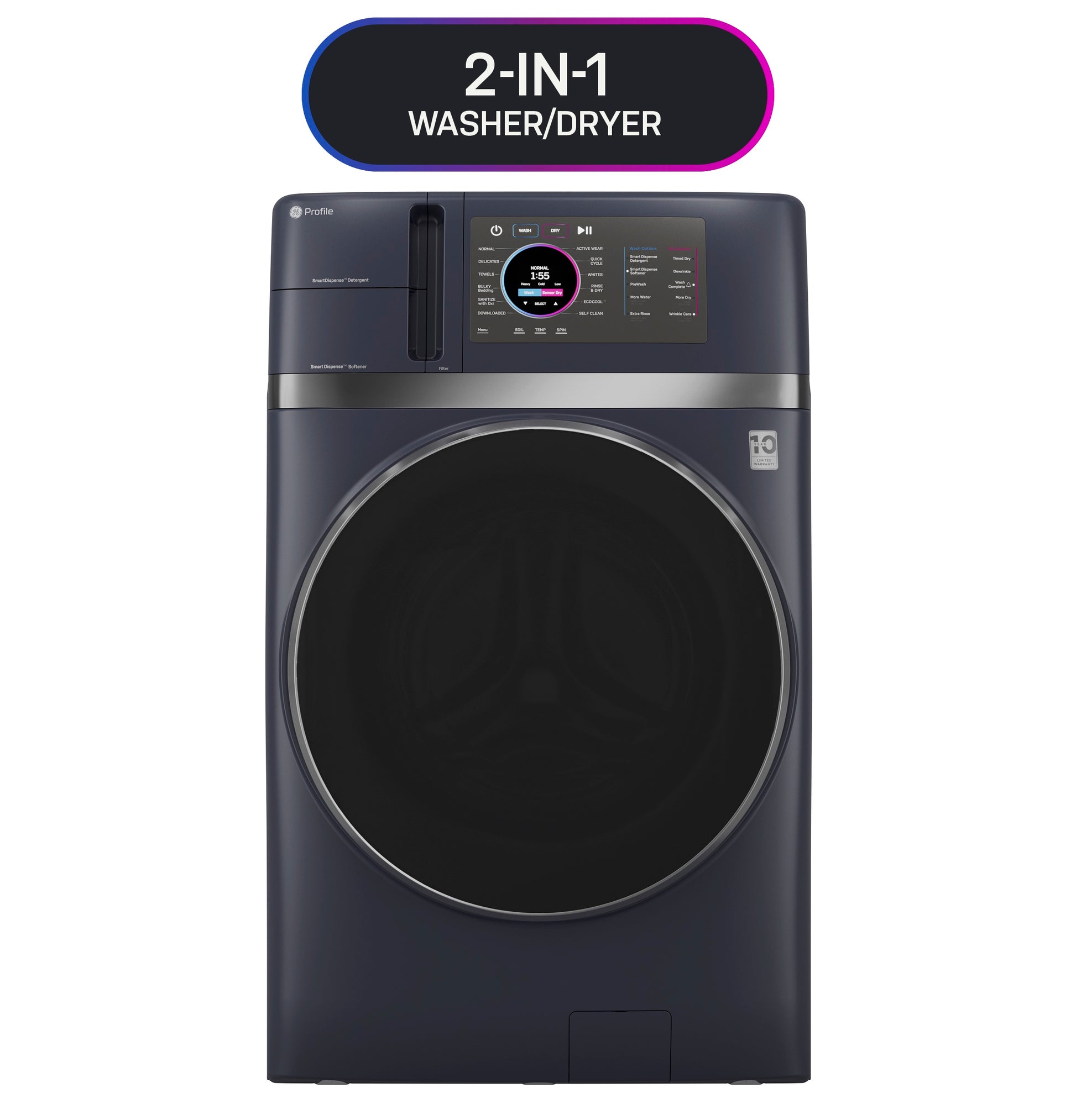 Dark gray smart 2-in-1 washer and dryer combo with digital touchscreen from Washers & Dryers collection.