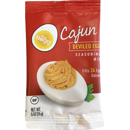 Packet of Cajun deviled egg seasoning mix from The Negg in red packaging from food and spice collections under $25