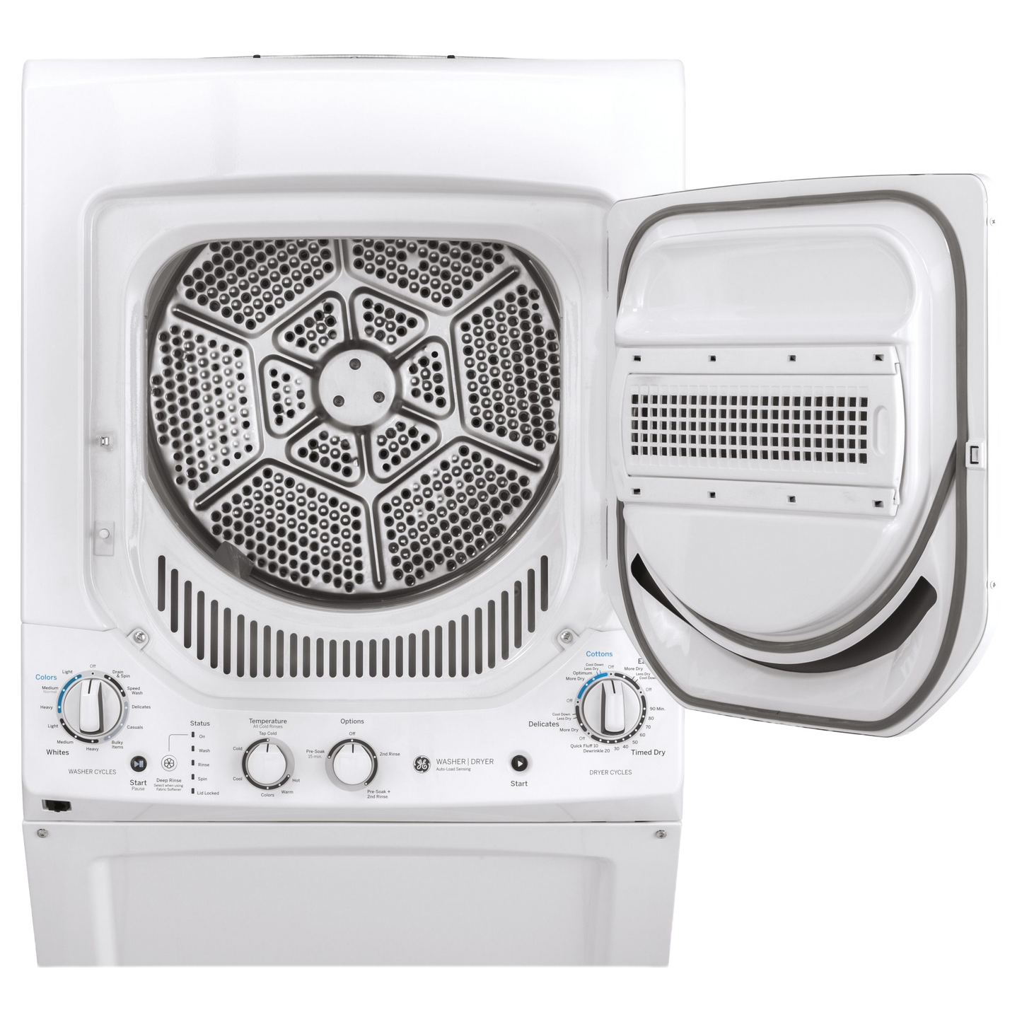 GE Unitized Spacemaker® 2.3 cu. ft. Capacity Washer with Stainless Steel Basket and 4.4 cu. ft. Capacity Electric Dryer