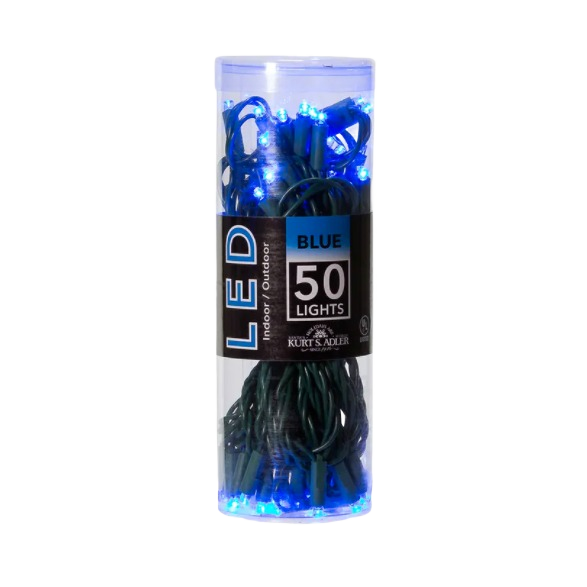 Blue LED light string with 50 bulbs in clear storage tube for Christmas Lights and holiday decor under $50 collection