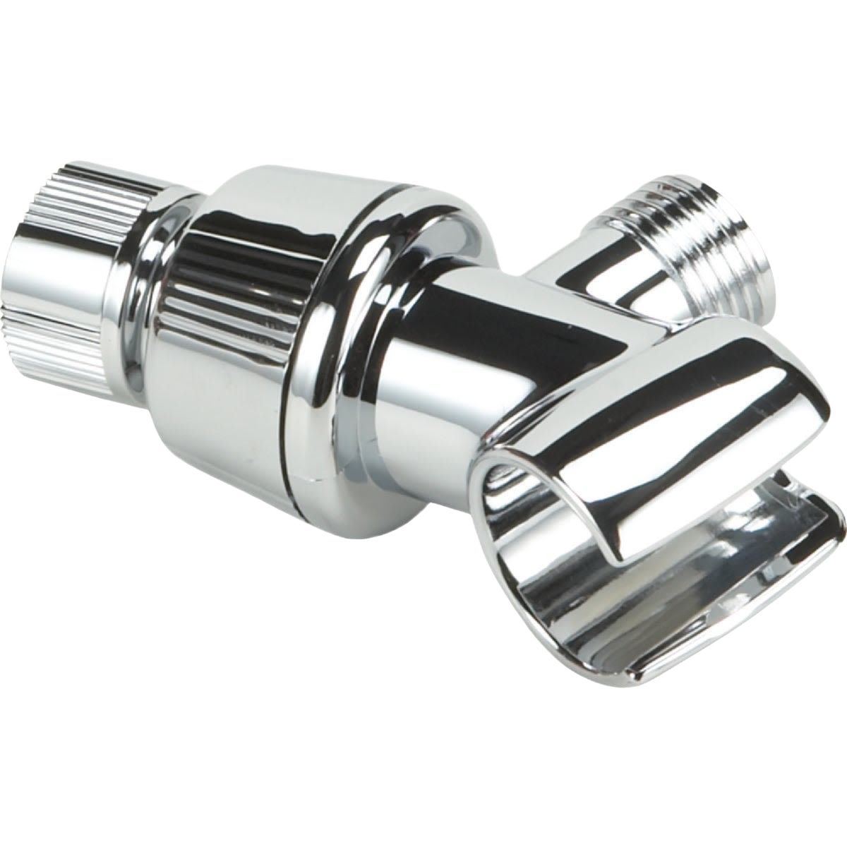 Polished chrome shower bracket with threaded connection designed for home improvement and bathroom fixture installation