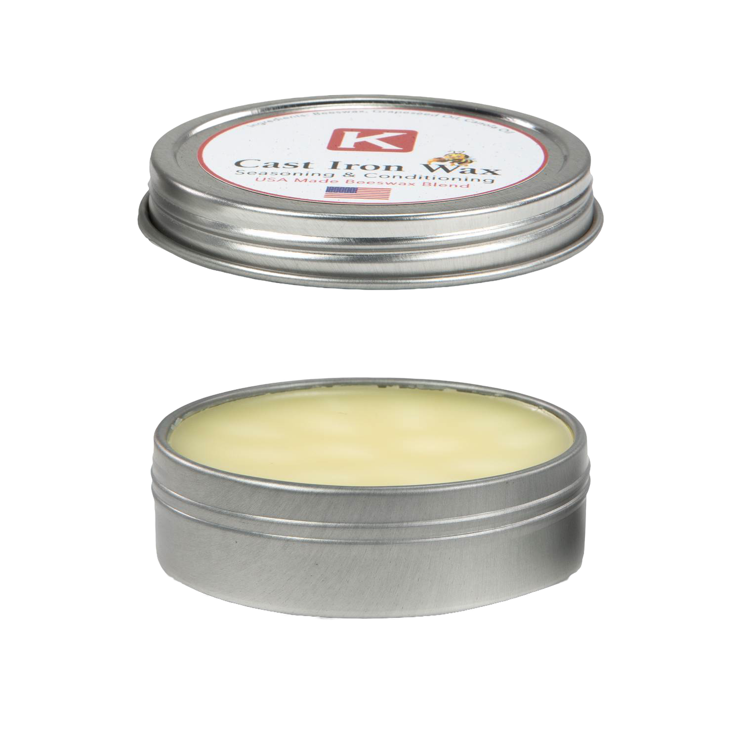Open metal tin of light yellow seasoning wax for cookware maintenance, in Kitchenware under $50 collection