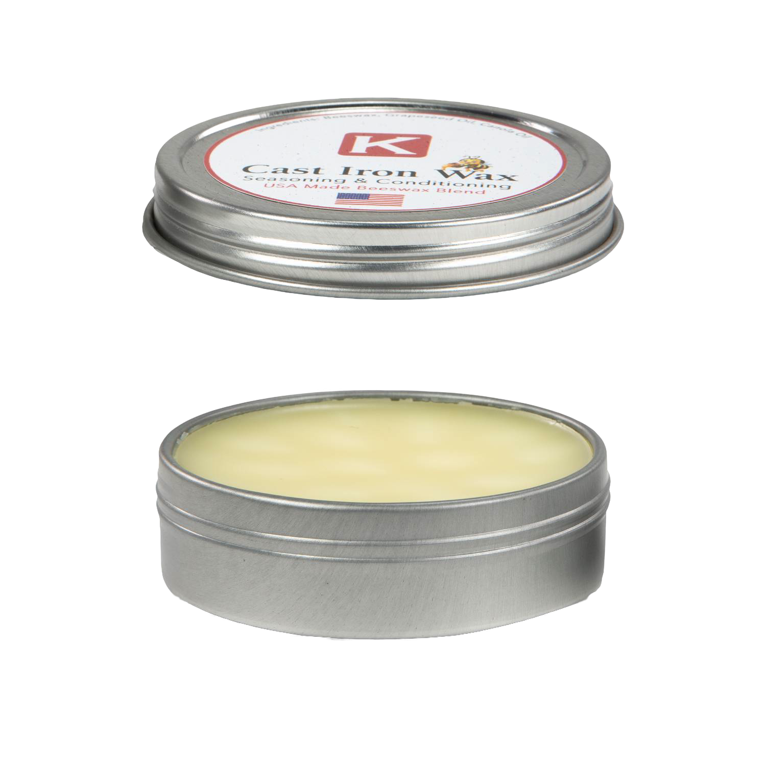 Open metal tin of light yellow seasoning wax for cookware maintenance, in Kitchenware under $50 collection