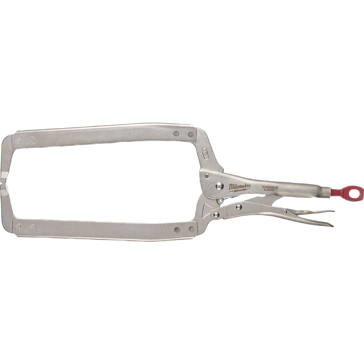 Silver locking C-clamp with regular jaws and lever lock mechanism for secure clamping in tools and home improvement projects