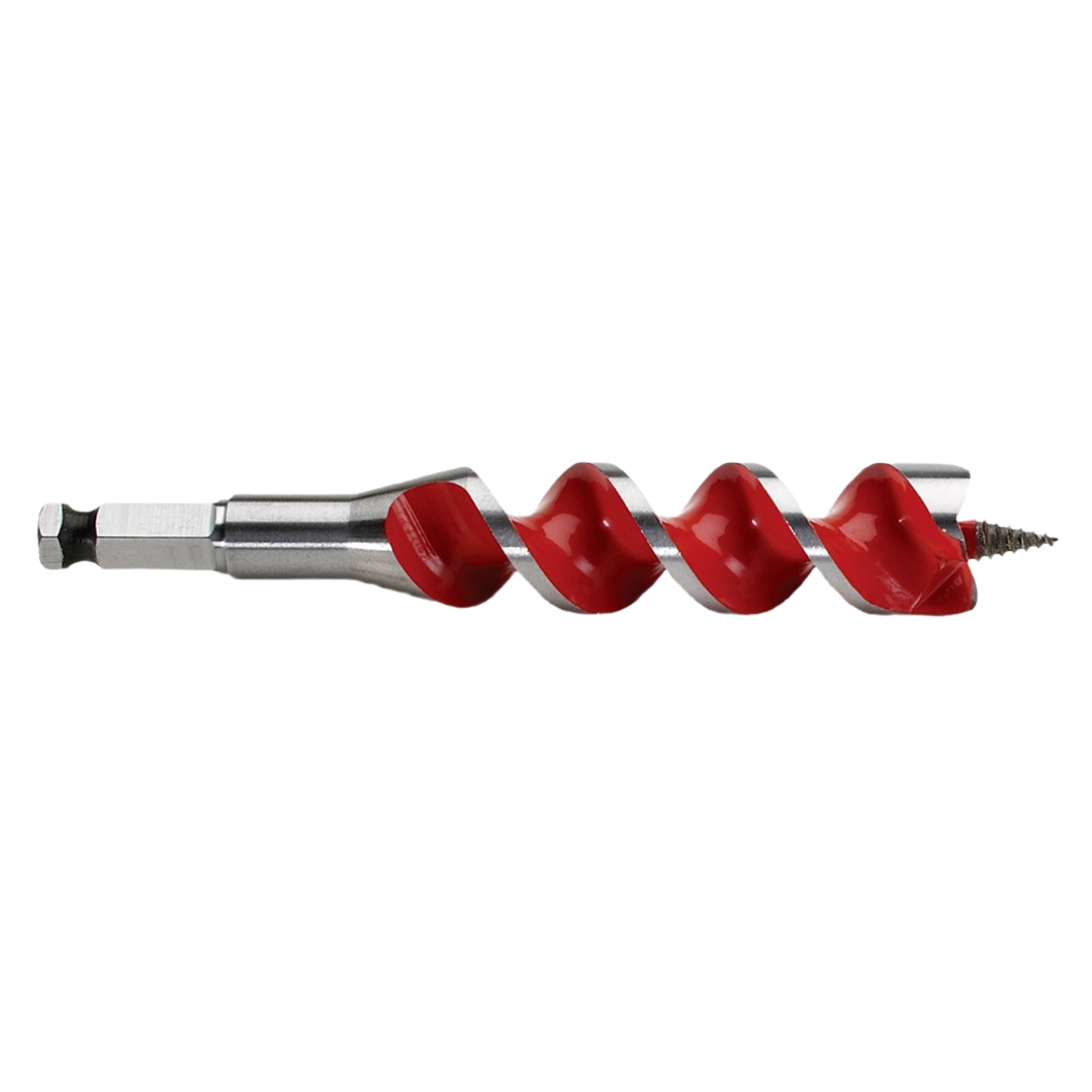 3/4 inch by 6-1/2 inch spiral auger bit with red coating for drilling clean wood holes in power tool accessories