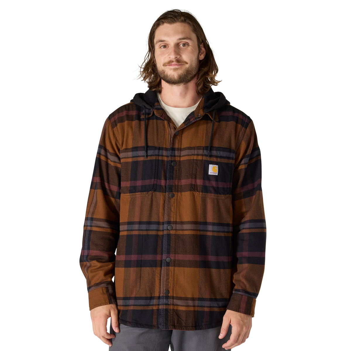 Carhartt Hamilton Relaxed Plaid Shirt Jac - Black, Tall XL