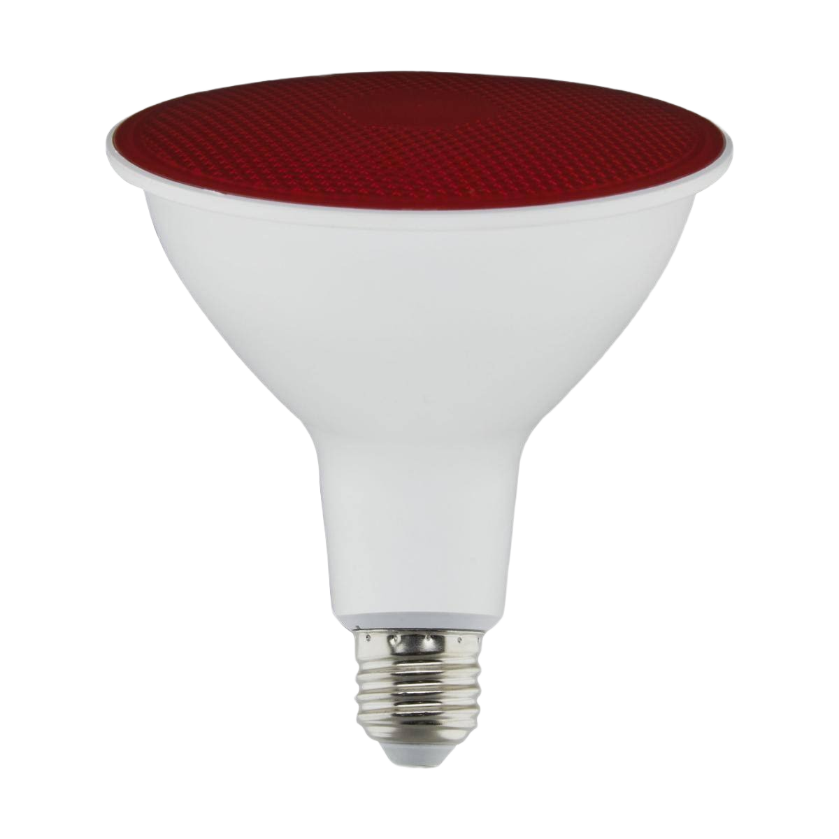 Red flood light bulb with screw base designed for energy-efficient home and electrical lighting applications