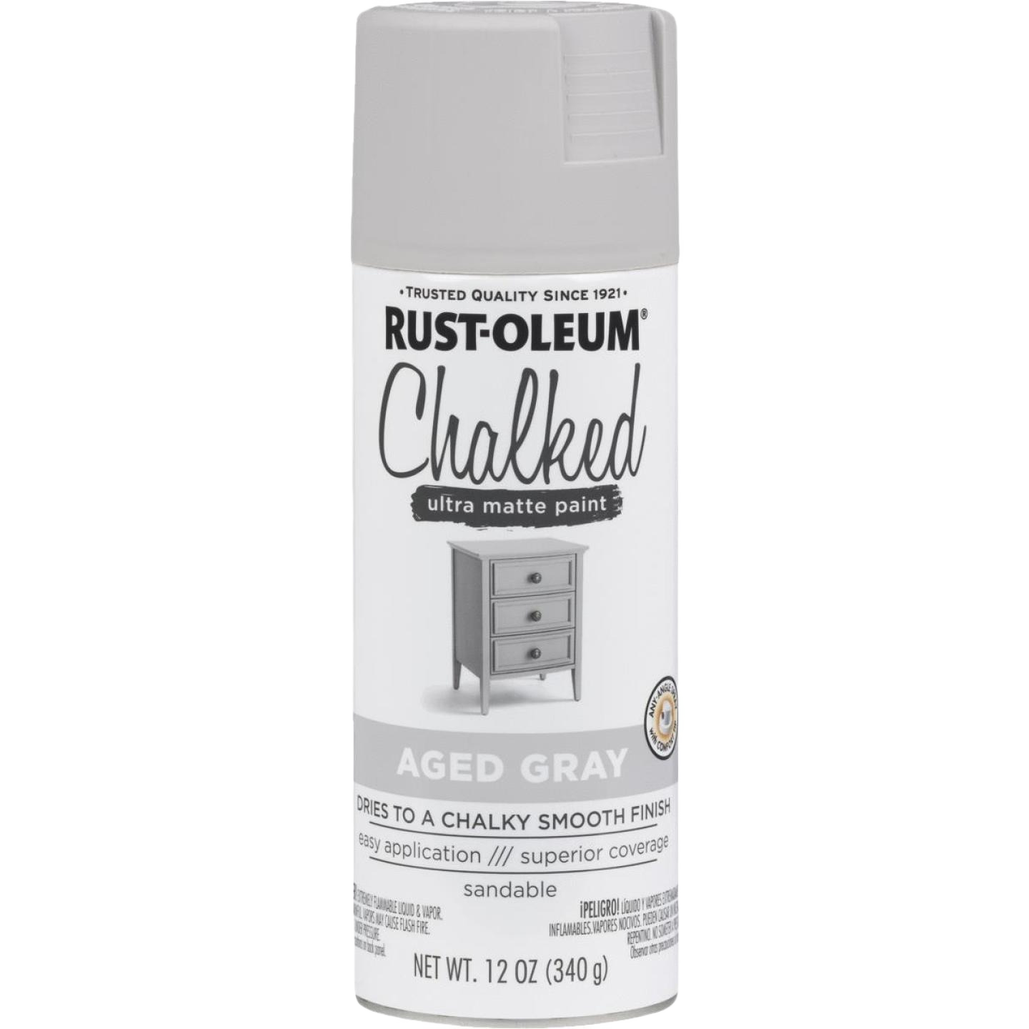 Rust-Oleum spray paint can in aged gray with ultra matte chalked finish for home improvement and paint supplies collection