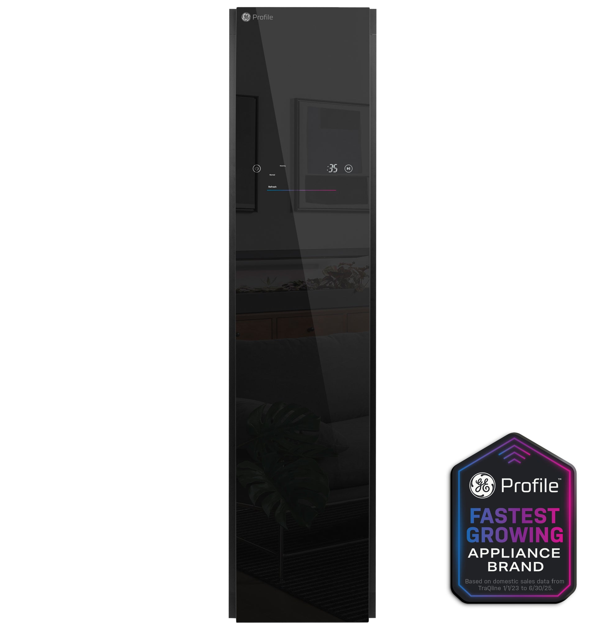 Sleek black steam closet with fabric refresh feature from Washer/Dryer Combos and Appliance laundry centers collection