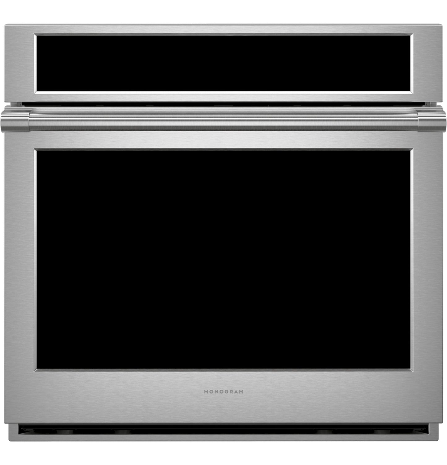 Modern stainless steel single wall oven with sleek black glass door and minimalistic handle for kitchen appliances collection