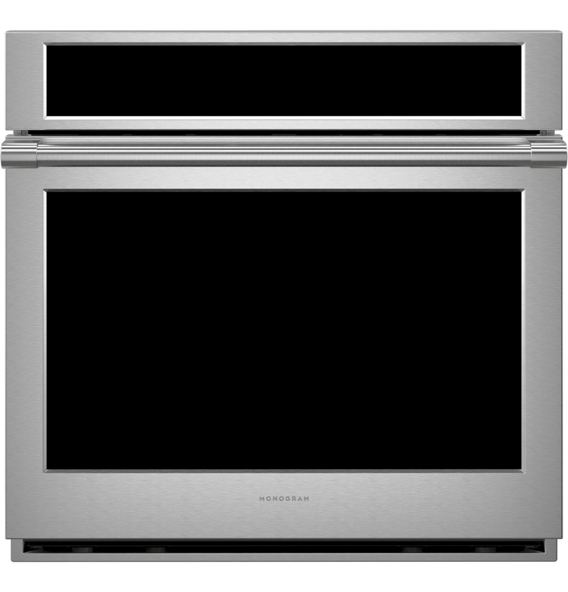 Modern stainless steel single wall oven with sleek black glass door and minimalistic handle for kitchen appliances collection