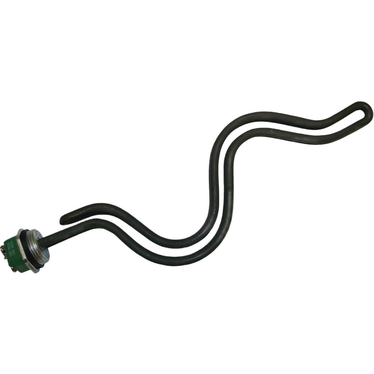 Long black screw-in heating element with curved metal tubes for home improvement and appliance repairs