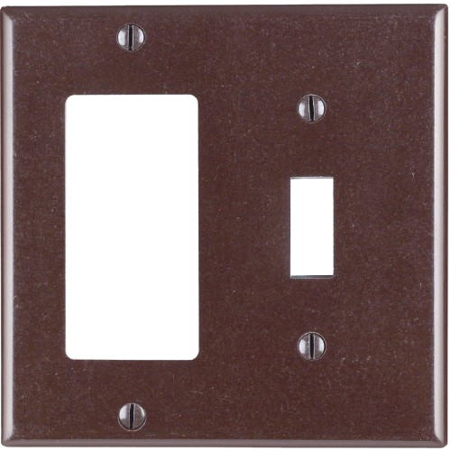 Brown thermoset 2-gang wall plate with single toggle and rocker switch openings for home improvement use
