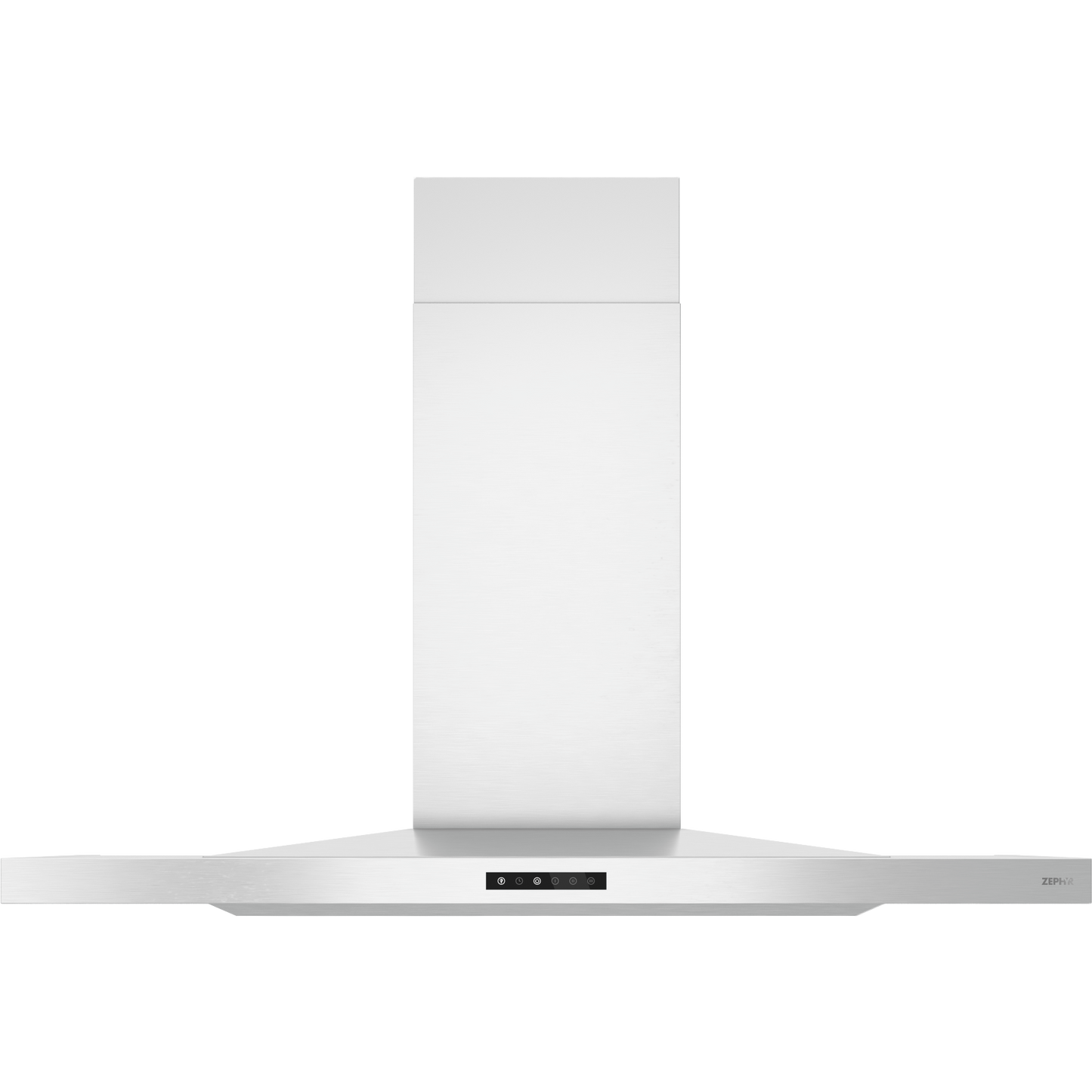 Stainless steel wall mounted range hood with a pyramid shape and invisible touch control panel in kitchen appliances collection