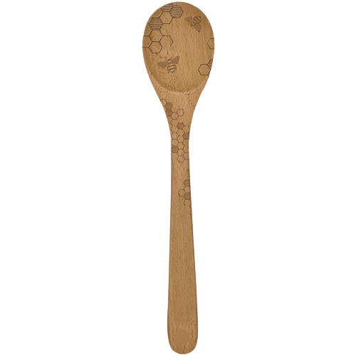 Wooden mixing spoon with honey bee and honeycomb pattern, ideal for kitchen utensils and cooking gadgets collections