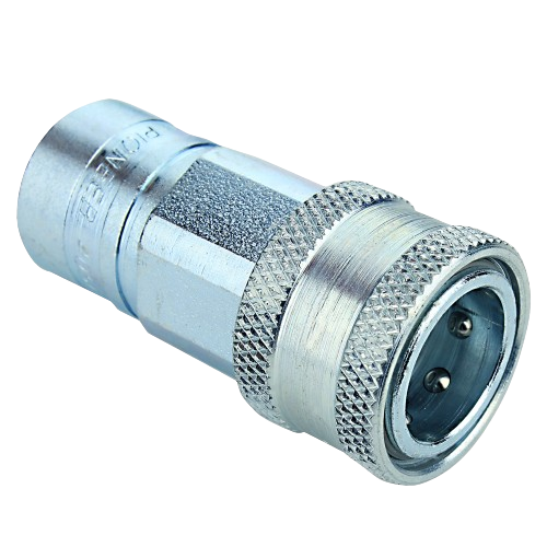 Silver hydraulic quick connect coupler with textured grip for tools and home improvement applications