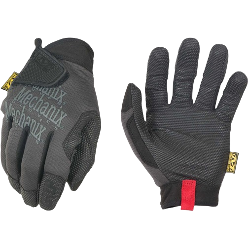 Pair of large black specialty grip work gloves with textured polyester fabric for tools and home improvement use