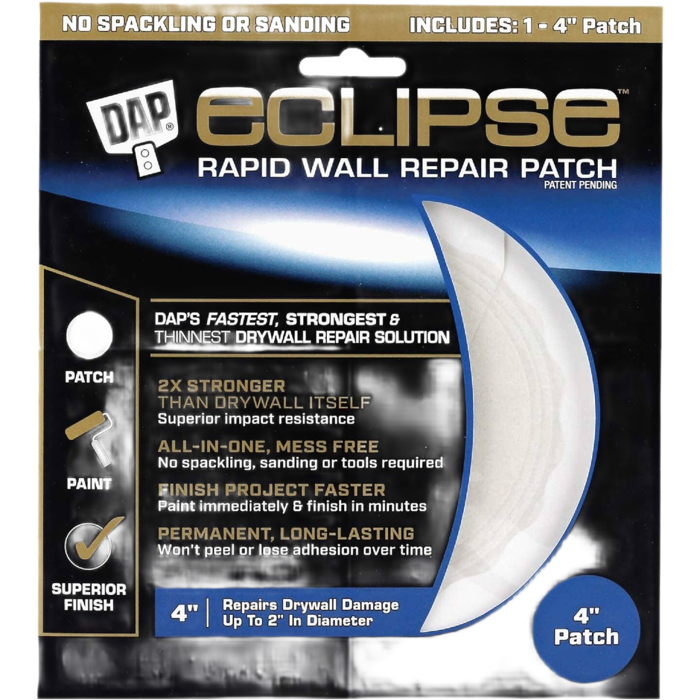 4-inch rapid wall repair patch for drywall damage up to 2 inches with superior impact resistance and easy application