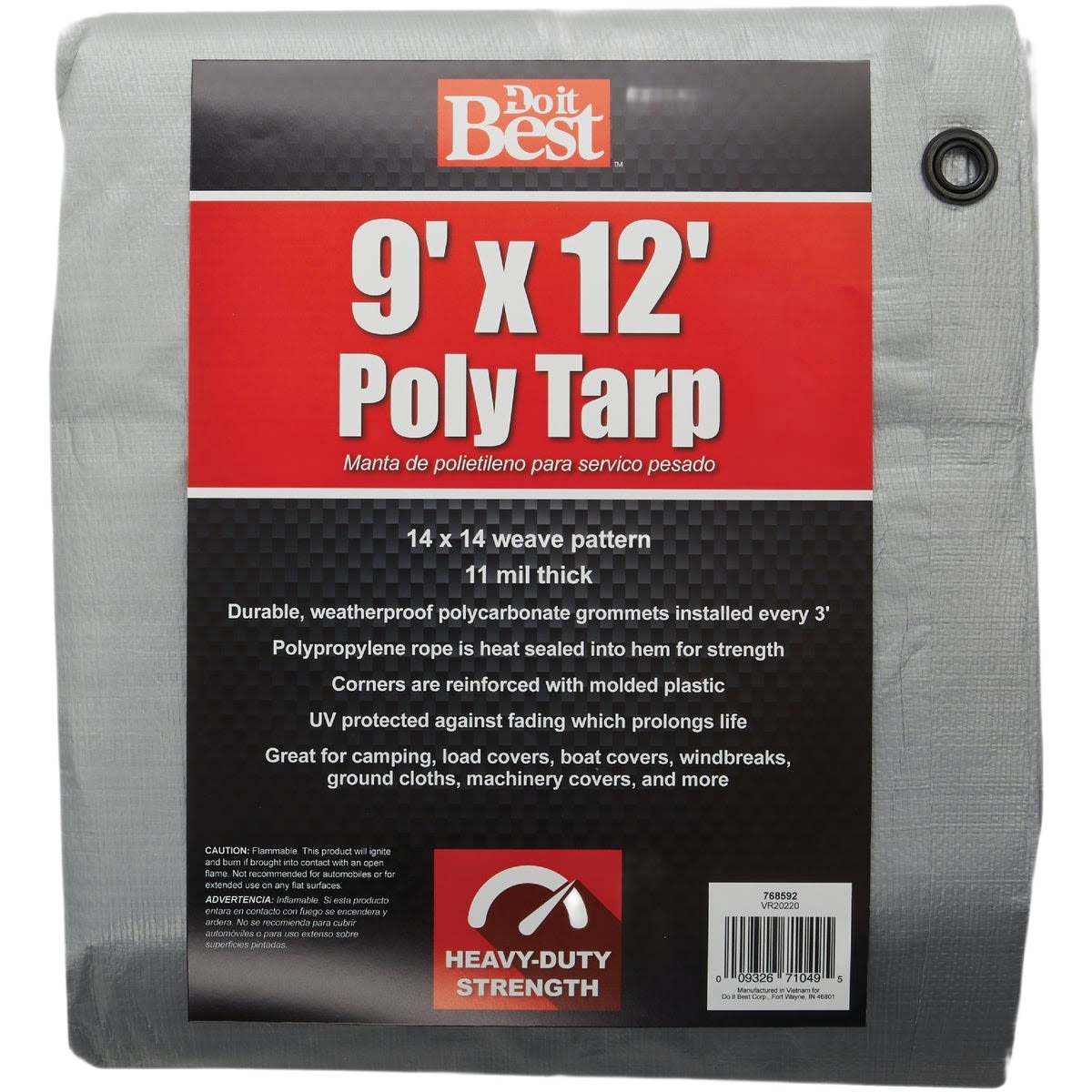 Silver woven heavy-duty poly tarp with reinforced corners and weatherproof grommets for home improvement use