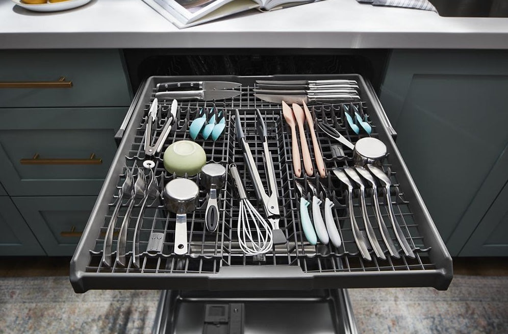 Quiet Dishwasher with 3rd Rack and Pocket Handle