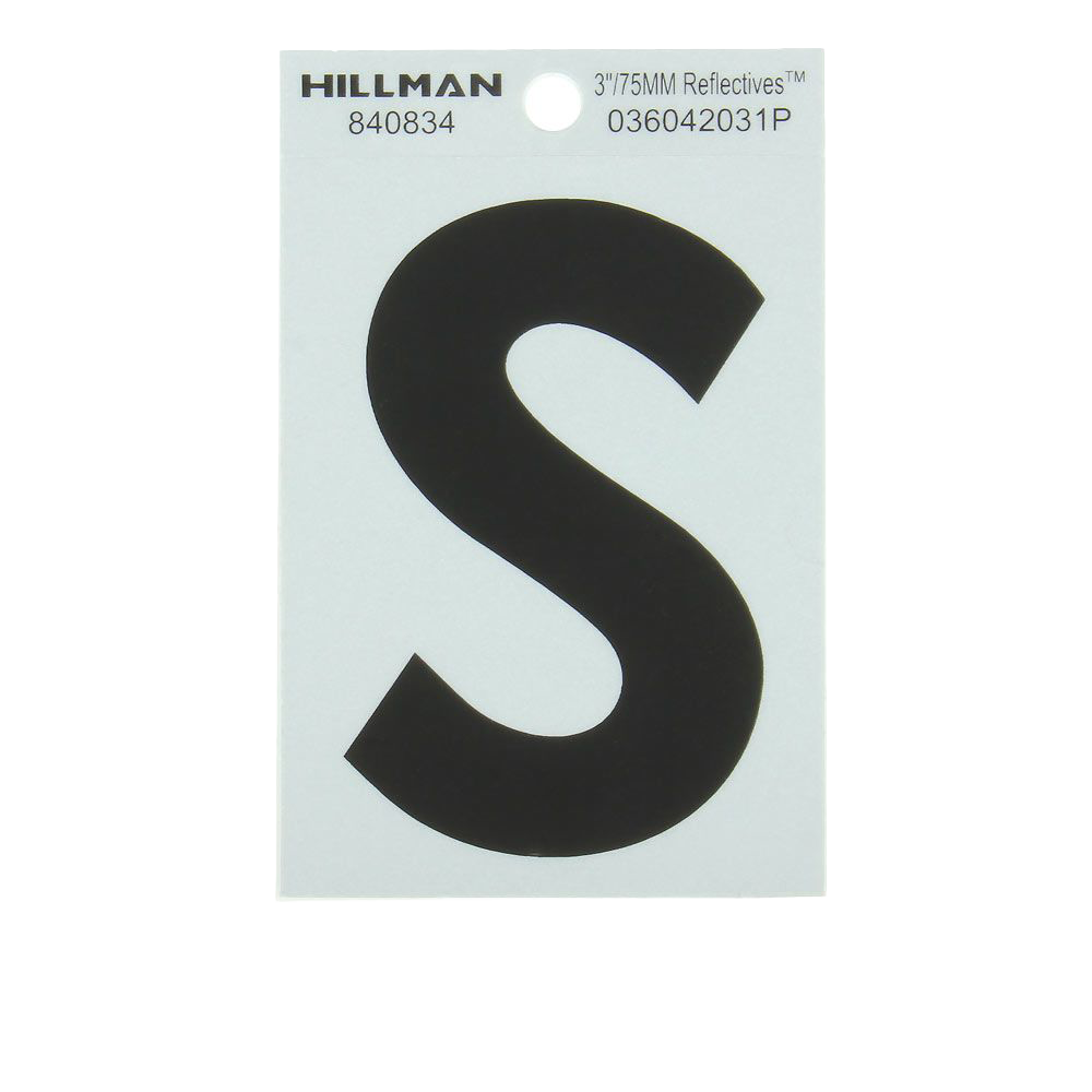 Hillman 3 in. Black & Silver Reflective Mylar Sticker Wide Style Letter S