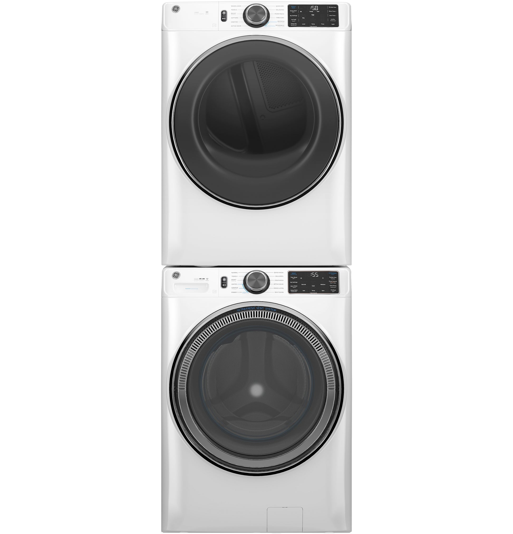 Stacked modern white front load washer and dryer set from washers and dryers appliance collection