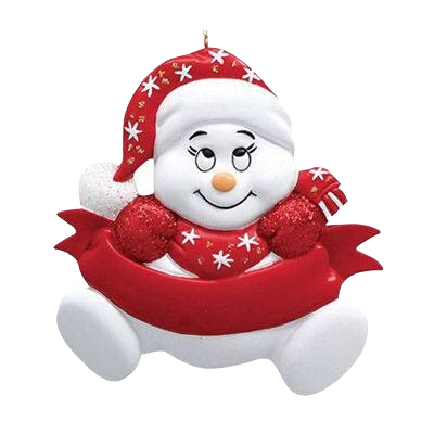 Red and white snowbaby ornament wearing star-patterned hat and scarf in Christmas decorations under $50 collection