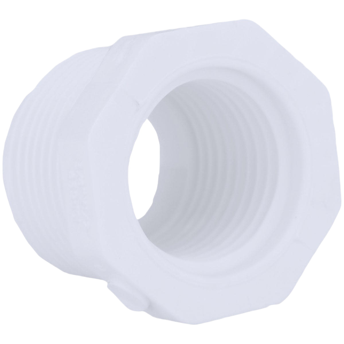 White PVC reducing bushing with threaded openings for plumbing and pipes & fittings in home improvement collections under $50