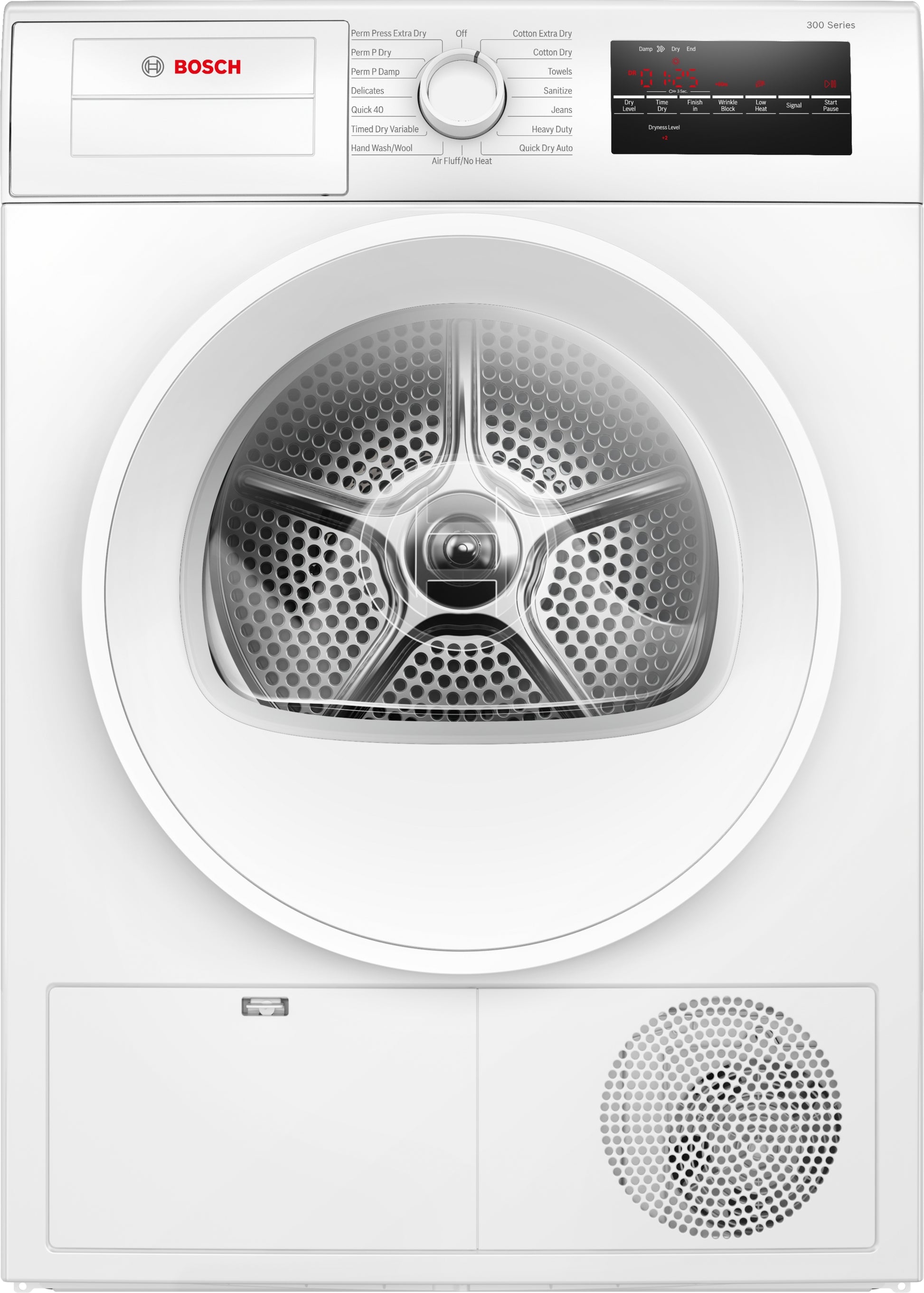 Front view of Bosch compact condensation dryer with digital control panel in washers and dryers collection