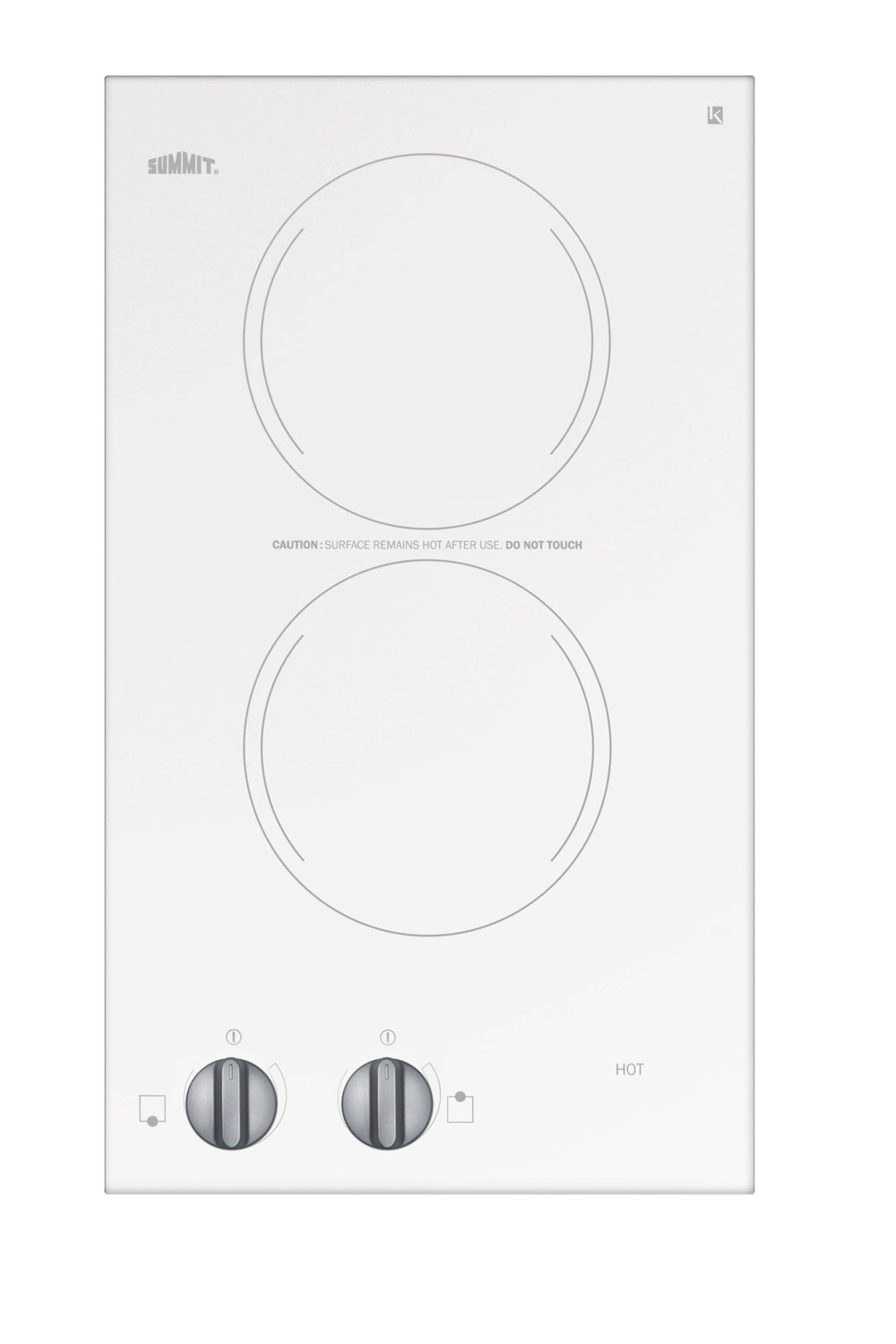 White 2-burner radiant cooktop with two control knobs for compact kitchen and home improvement appliances
