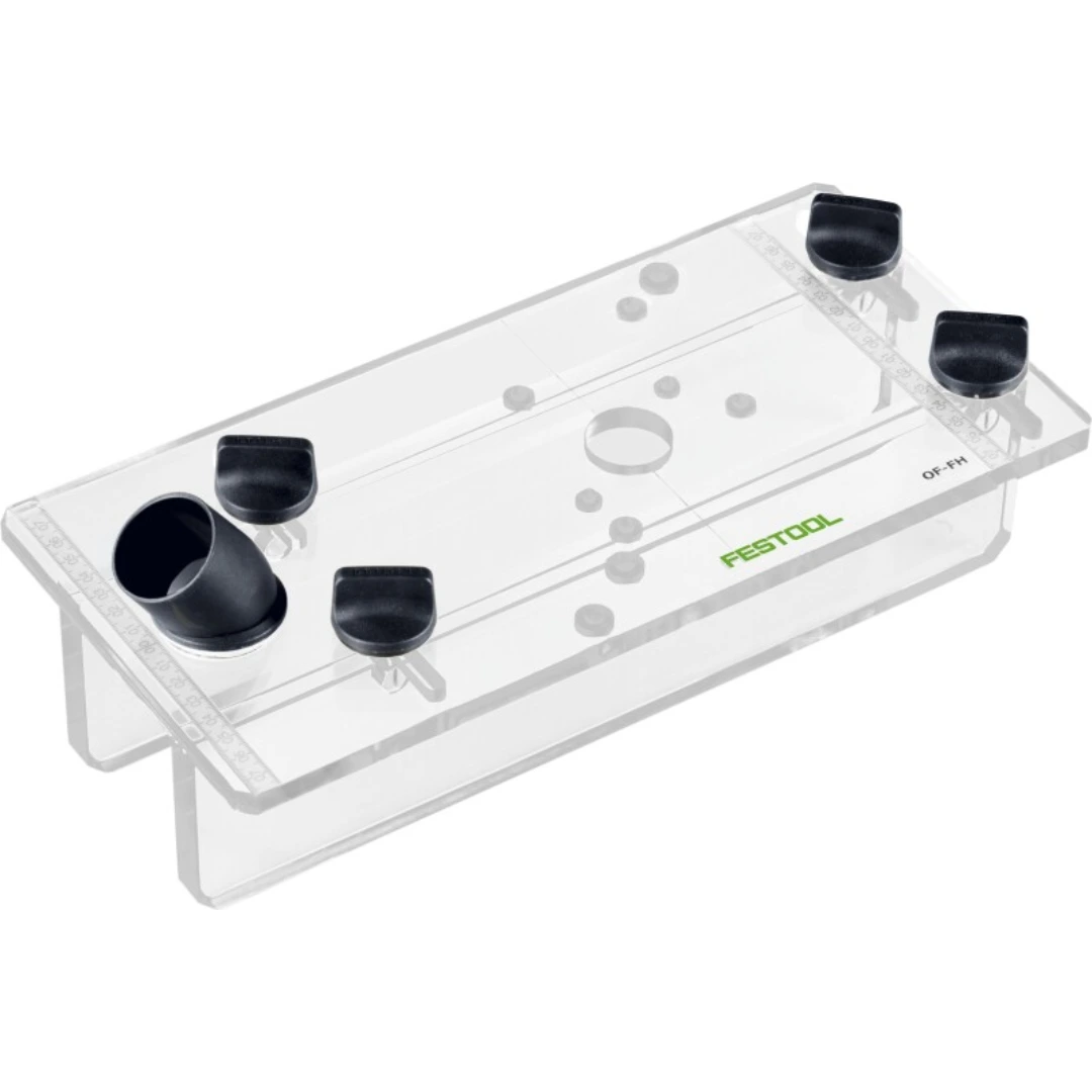 Clear plexiglass routing guide with adjustable fences and ruler for precise woodworking tool accessory projects