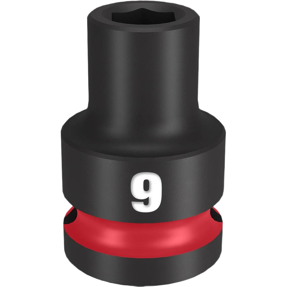 Black impact duty socket with red band and size marking designed for heavy-duty tool and home improvement tasks