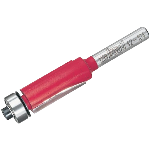 Flush trim router bit with dual cutting edges and carbide tips for precise woodworking and home improvement tasks