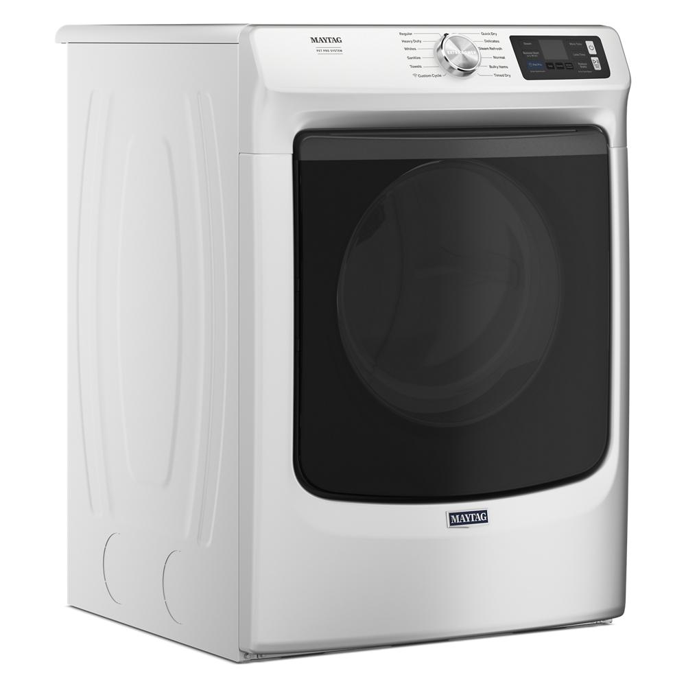 White front load gas dryer with digital controls and large black door from Dryers and Appliances collection