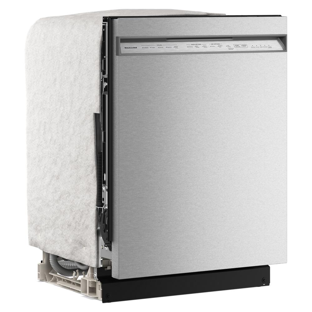 Partially assembled stainless steel dishwasher with top control panel from KitchenAid Appliances in Home Improvement collection