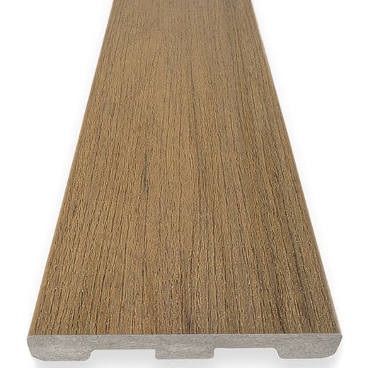 Grooved composite decking board in coconut husk finish offering durable and low-maintenance home improvement decking solution