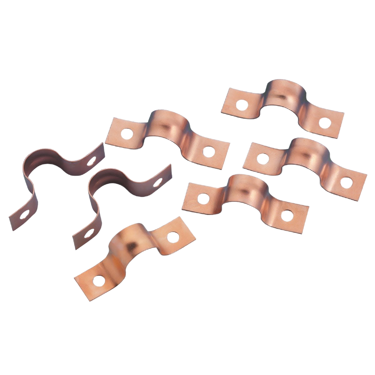 Set of 12 copper-plated pipe straps designed for secure plumbing support in copper pipe fittings and hardware.