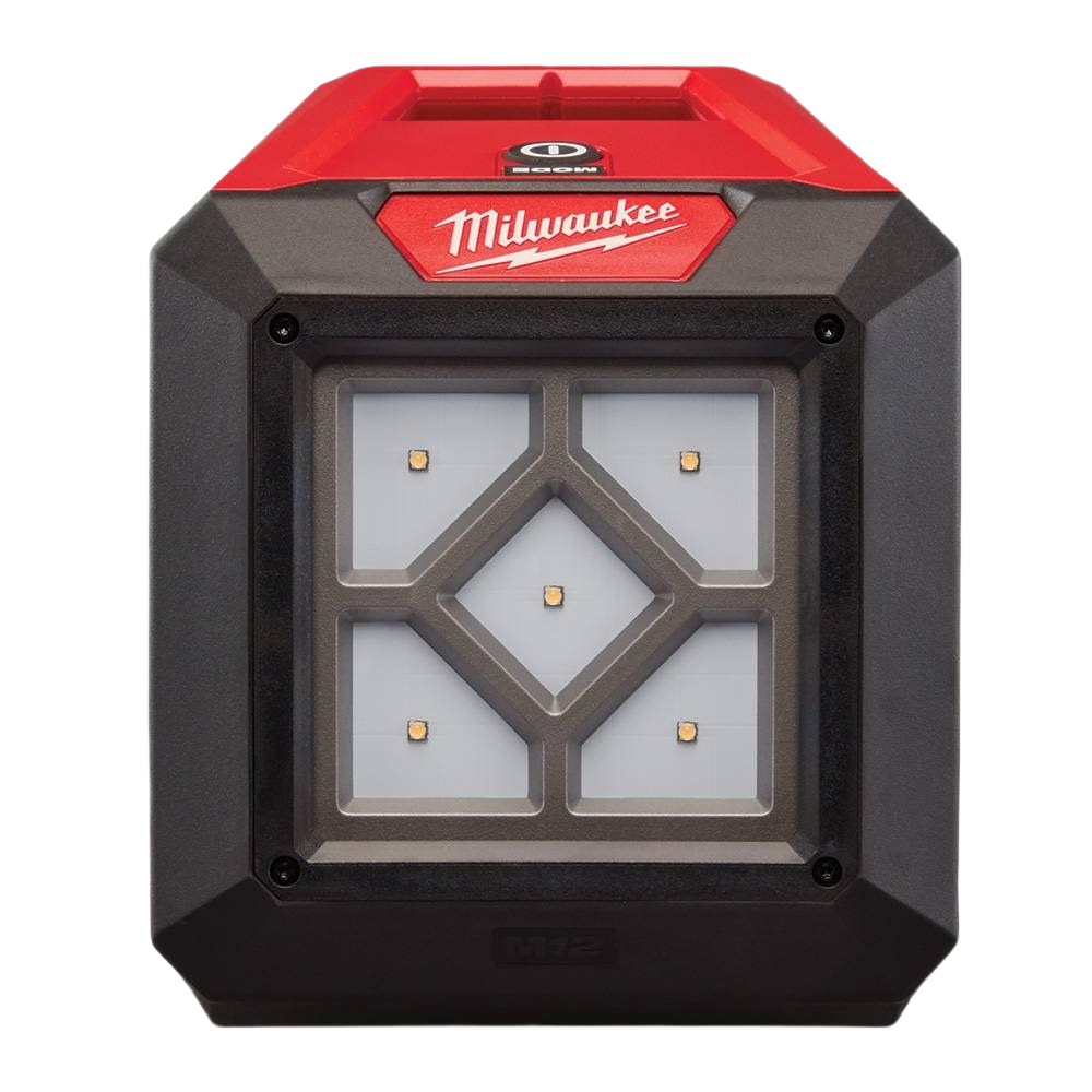 Compact Milwaukee utility flood light with red and black housing, part of work lights under $100 collection